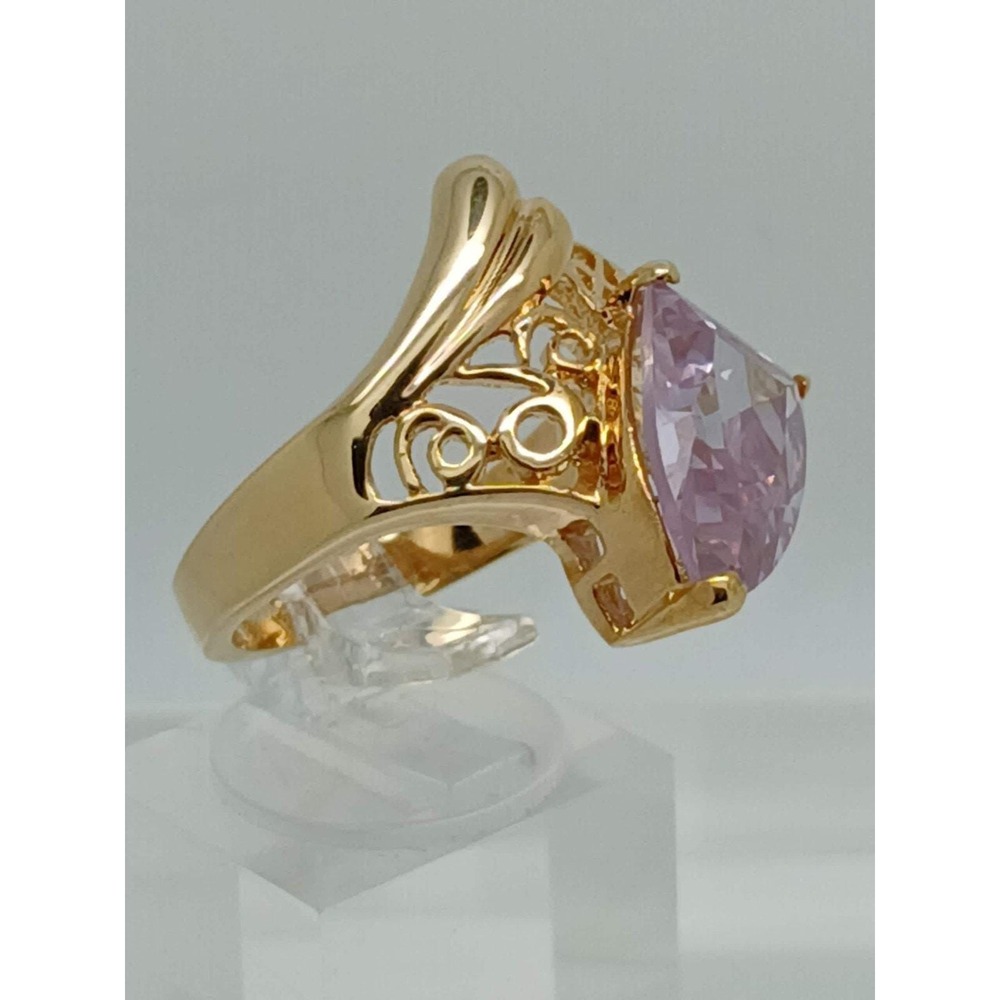 Vintage 1990s Bold Gold Tone Purple Lilac Statement Ring New-Old-Stock Size 8 - Picture 5 of 11